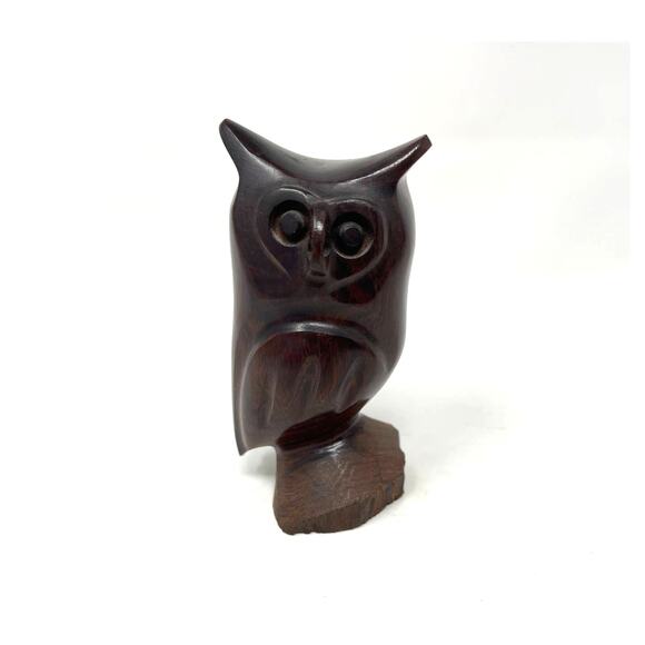 Hand Carved Owl Wood Carving 5” Ironwood / Walnut Figurine Statue - Picture 2 of 8